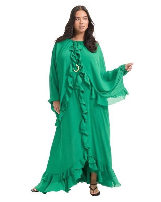 June + Vie Green June + Vie Plus Size Ruffled Chiffon Cape Maxi Dress