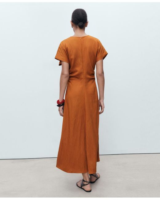 Mango Brown Gathered Waist Midi Dress