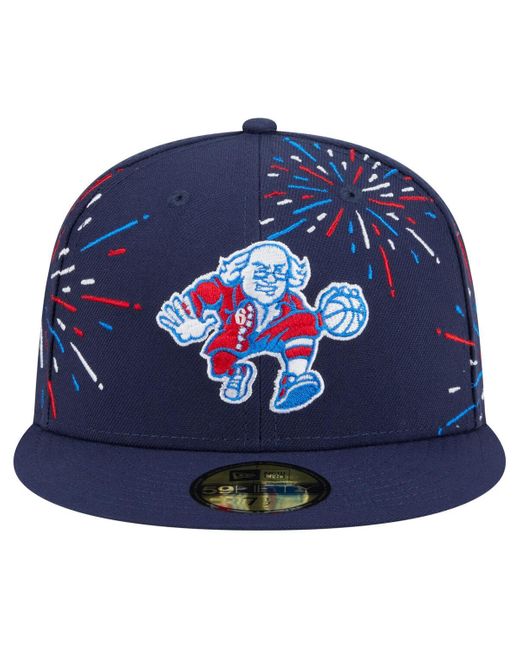 KTZ Blue Philadelphia 76ers Americana Fireworks 59fifty Fitted Hat for men