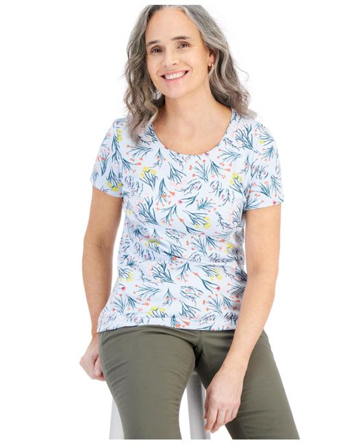 Style & Co. Blue Short-sleeve Printed Scoop-neck Top