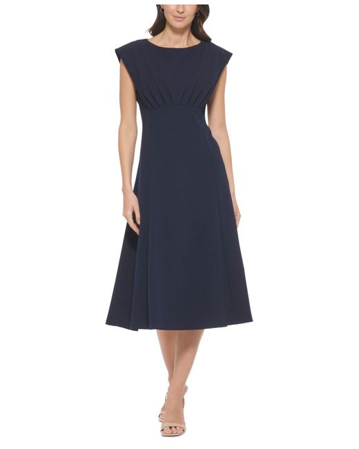 Calvin Klein Pleatedbodice Empirewaist Midi Dress in Blue Lyst