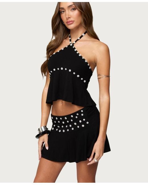 Edikted Black Kayce Button Halter Top