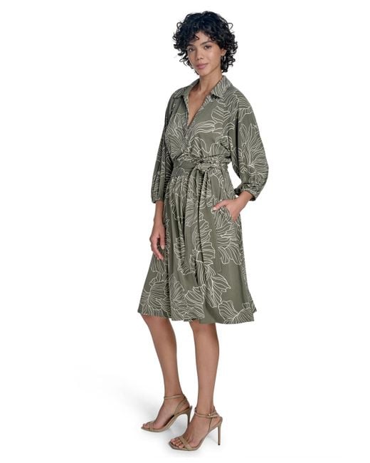 Calvin Klein Green 3/4-sleeve Jersey A-line Dress