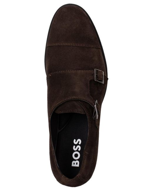 Boss Brown By Hugo Colby Double Monk Strap Suede Dress Shoes for men