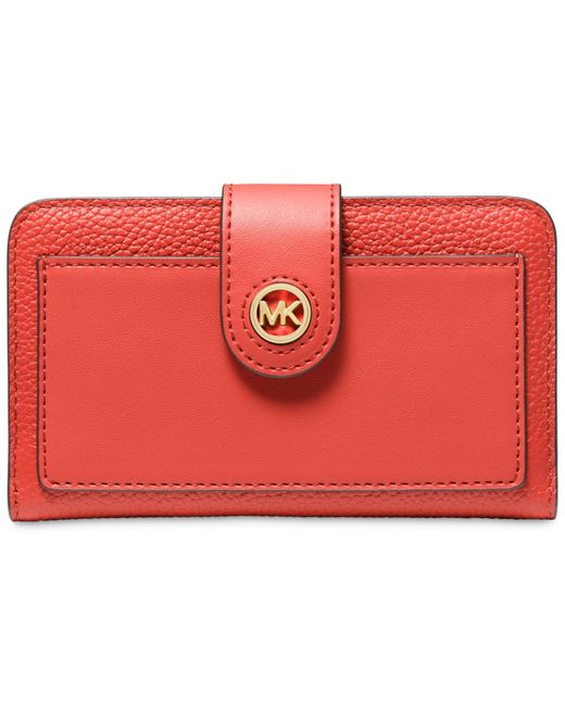 Michael Kors Red Michael Charm Medium Tab Pocket Leather Bifold Wallet