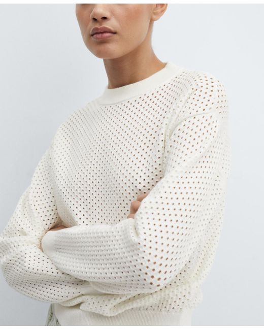Mango White Round-neck Openwork Sweater