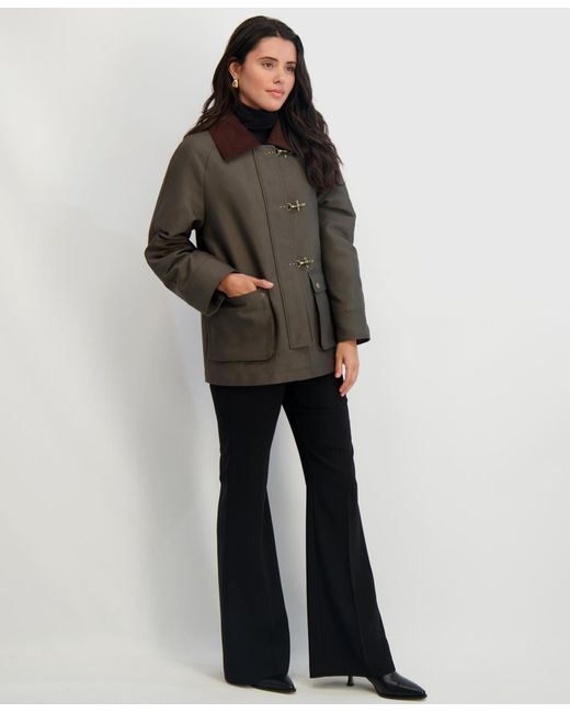 Tahari Brown Collared Canvas Barn Jacket