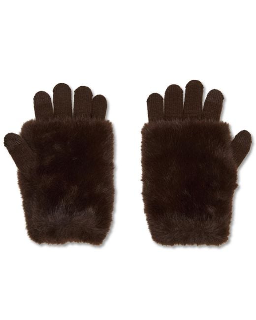Steve Madden Brown Faux-fur-cuff Cozy Knit Gloves
