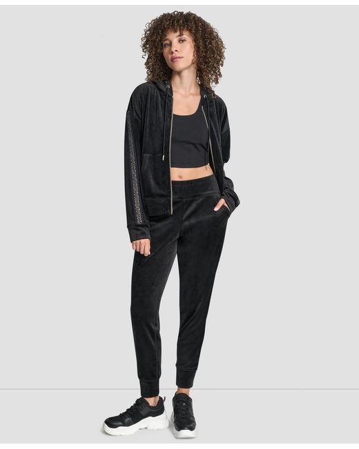 DKNY Black Super Soft Velour Cuffed Metallic Logo joggers