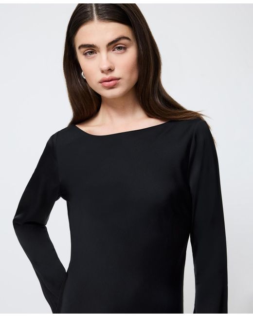 French Connection Women's Black Ennis Satin Long Sleeve Mini Dress