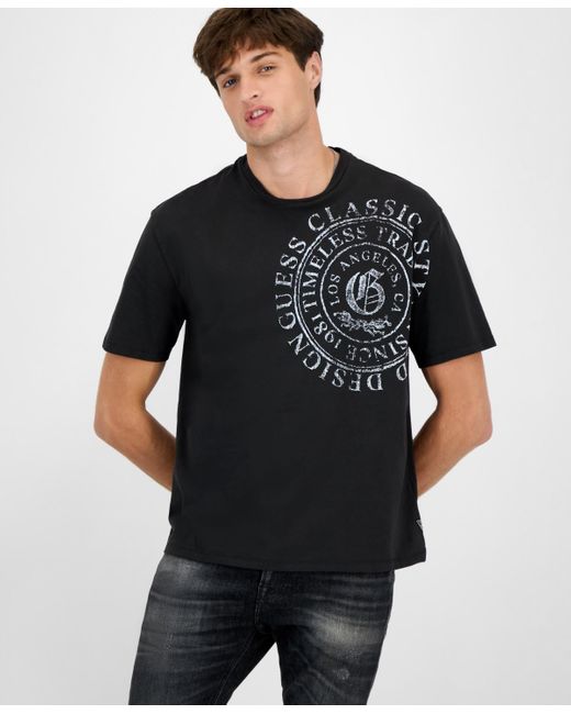 Guess Black Relaxed Fit Short Sleeve Crewneck Letter Pressed Graphic T-shirt for men