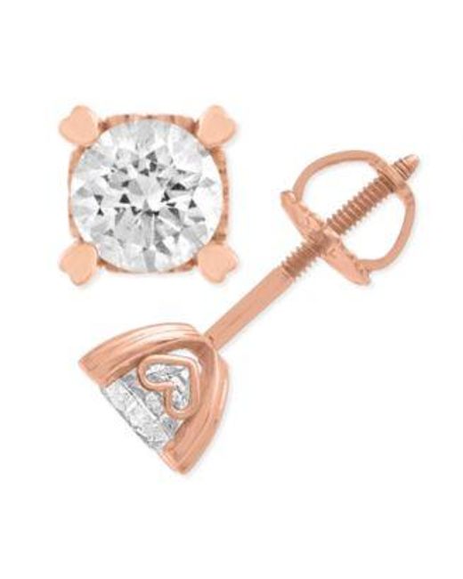 Macy's Diamond Stud Earrings In Heart Shape Prongs (1/2 Ct. T.w.) In 14k White Or Rose Gold