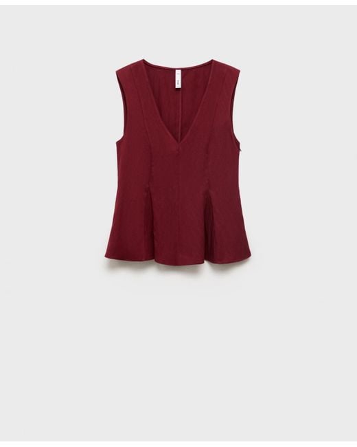 Mango Red Lyocell Peplum Top