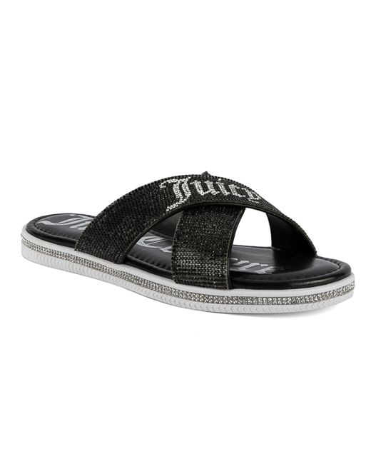 Juicy Couture Yorri Slip On Sparkly Cross-band Flat Sandals in Black | Lyst