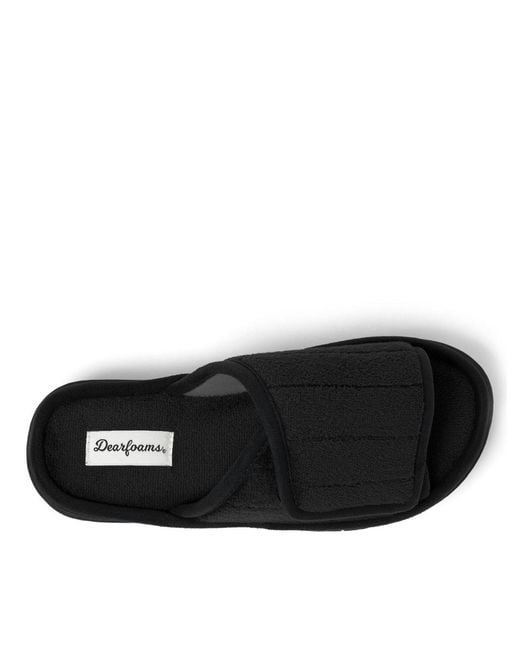 Dearfoams Black Mickey Terry Adjustable Slides