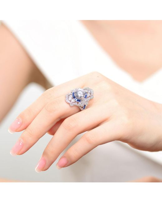 Genevive Jewelry Blue Sterling Silver White Gold Plated