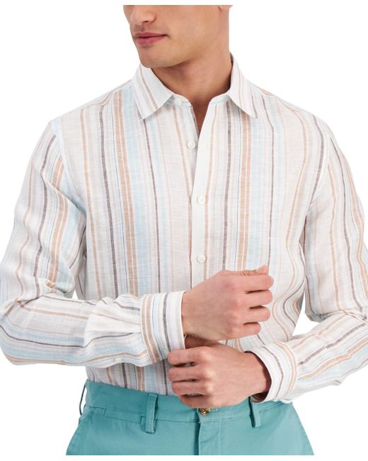 Club Room Blue Dart Stripe Linen Long-sleeve Shirt for men