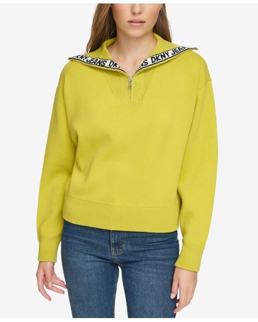 DKNY Yellow Half-zip Funnel-neck Logo-detail Sweater
