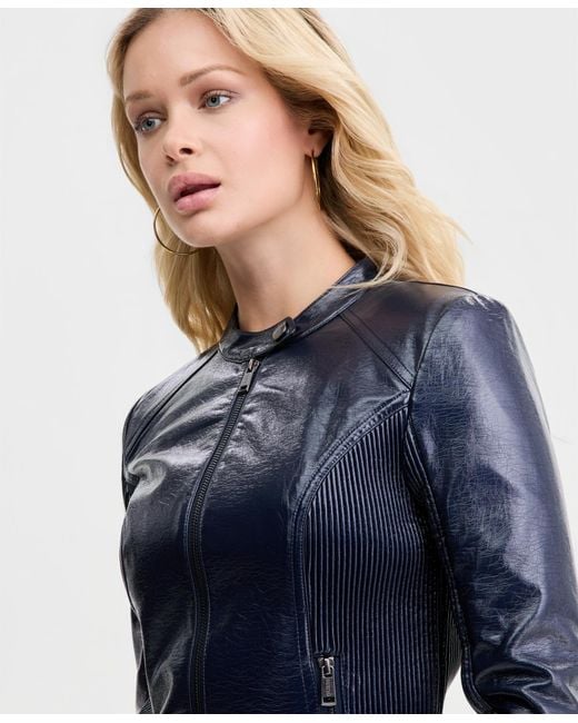 Guess Blue Nico Icy Faux-leather Jacket