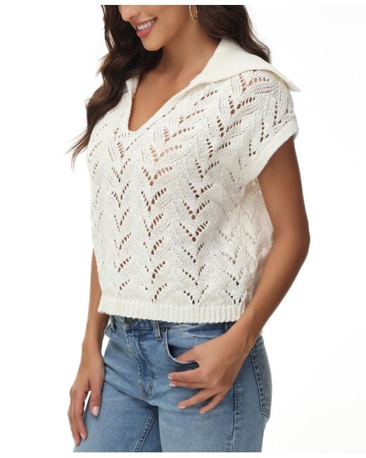 Frye White Sailor-collar Crochet Pullover Top