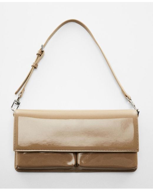 Mango White Patent Leather Effect Double Compartment Bag
