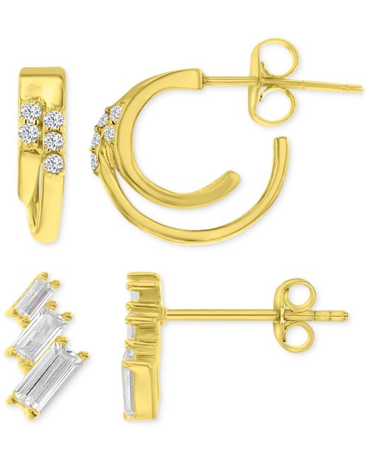 Macy's Metallic 2-pc. Set Cubic Zirconia Double Hoop & Graduated Baguette Stud Earrings