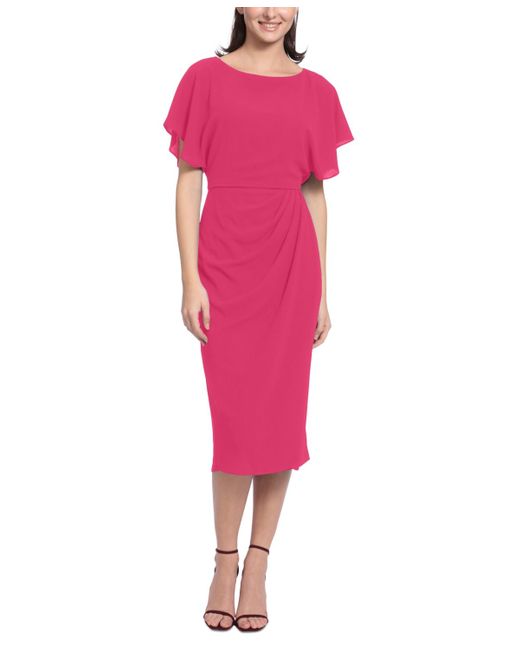 Maggy London Pink Boat-neck Faux-wrap Dress