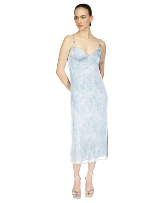 Michael Kors Blue Michael Tonal-print Slit Slip Dress