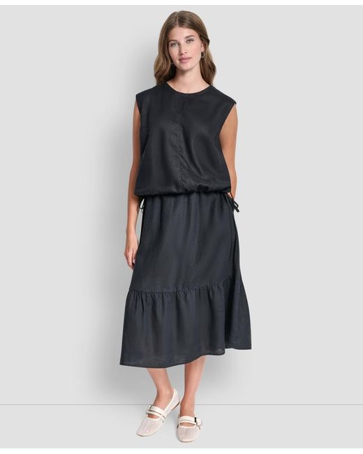 DKNY Black Drawstring Hem Sleeveless Top