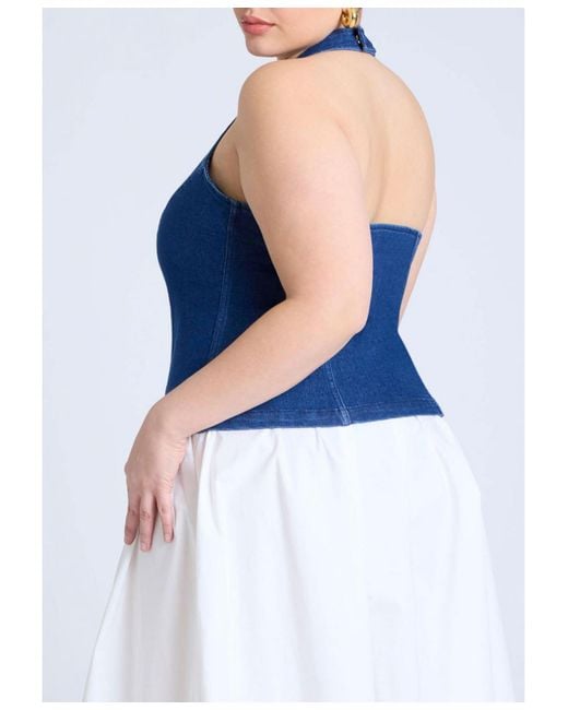 Eloquii Blue Plus Size Comfort Stretch Denim Halter Top