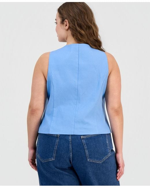 On 34th Blue Plus Size V-neck Button-front Vest Jacket