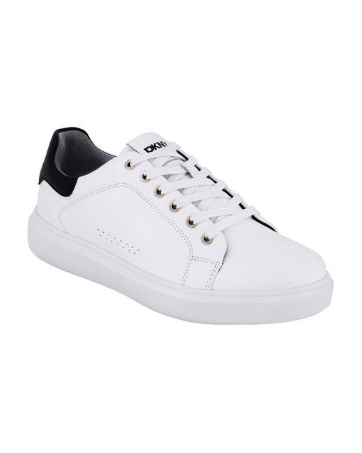 DKNY White Smooth Leather Sneakers for men