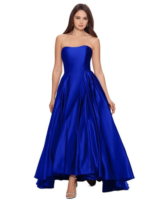 Betsy & Adam White Petite Strapless High-low Gown