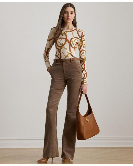 Ralph Lauren Brown Belting-print Cotton Long-sleeve Tee