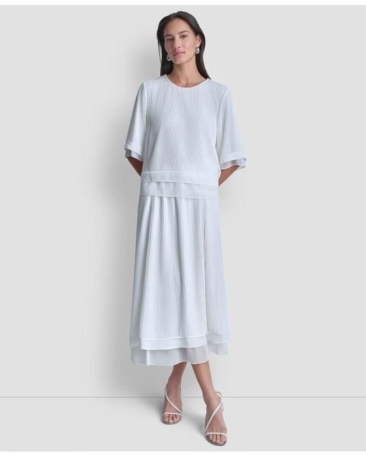 DKNY Blue Crew Neck Layered Top