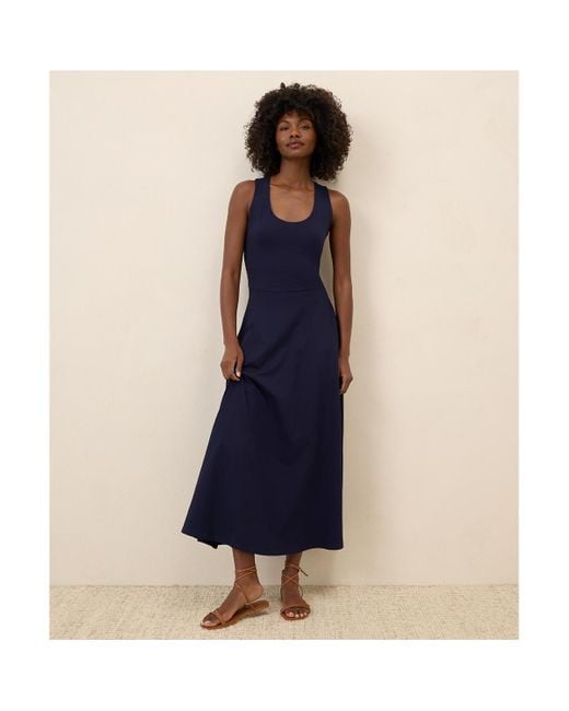 Pact Women's Blue Organic Cotton Fit Flare Open Back Maxi Dress