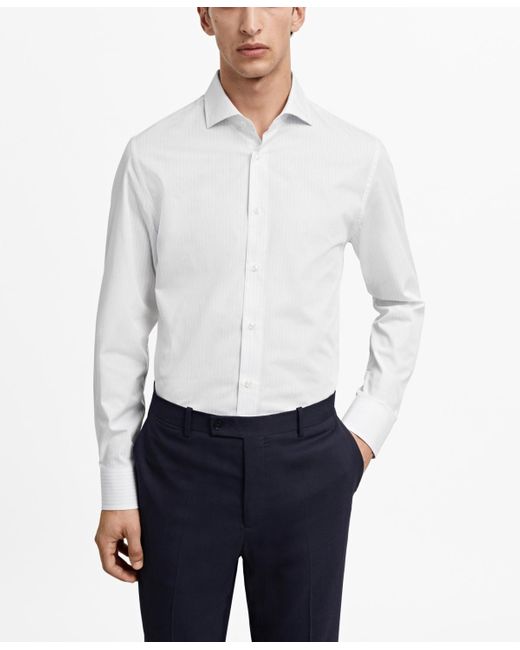 Mango White Slim-fit Micro-print Twill Dress Shirt
