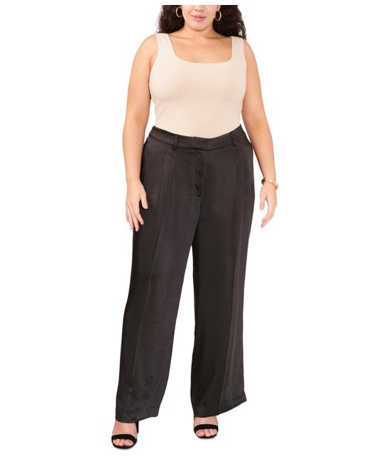 Vince Camuto Trendy Plus Size Satin Pleated Wide-leg Pants in Black
