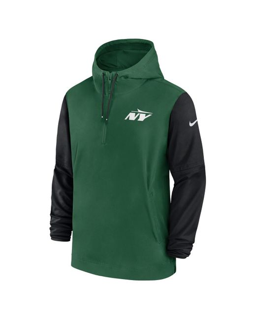 Nike Green/black New York Jets 2024/25 Sideline Pre-game Player 1/2-zip Hoodie Jacket for men