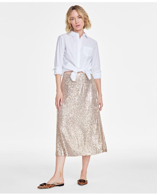 On 34th White Multi Sequin Midi Skirt
