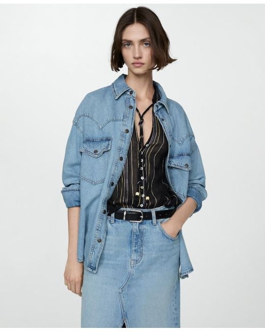 Mango Black Striped Bow Blouse