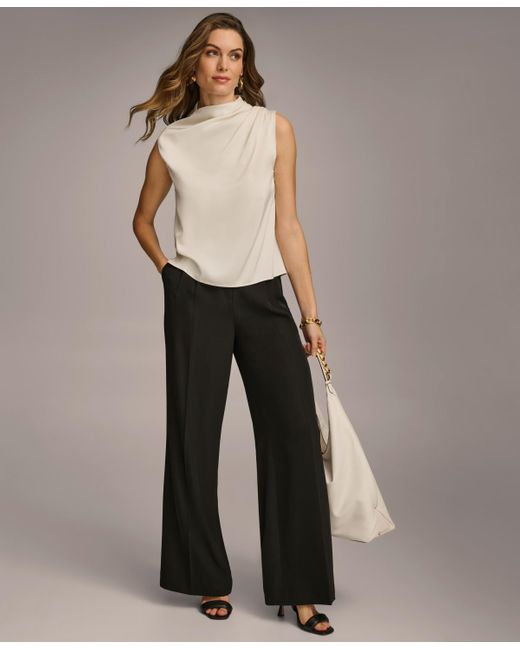 Donna Karan Natural Draped High Neck Sleeveless Top