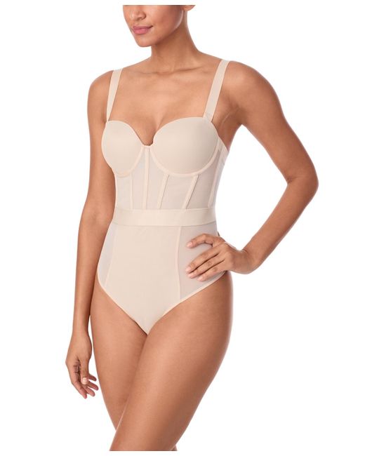 DKNY White Sheers Strapless Mesh-panel Thong Bodysuit Dk6008