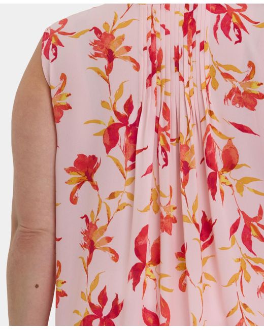 NYDJ Red Plus Size Sleeveless Pintuck Split Neck Top