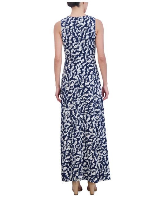 Jessica Howard Blue Petite Printed V-neck Sleeveless Maxi Dress
