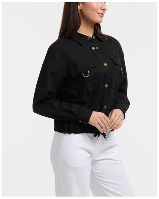 Ellen Tracy Black Linen-blend Safari Jacket