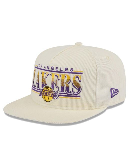 KTZ Natural Los Angeles Lakers Team Bar Lightweight Corduroy Golfer Snapback Hat for men
