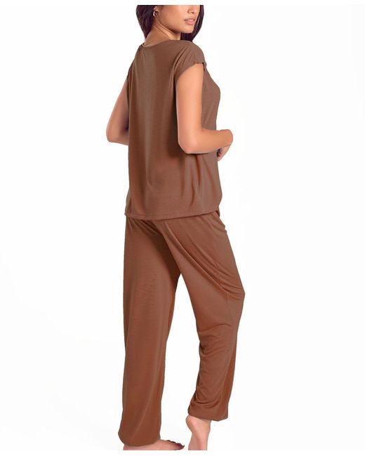 iCollection Brown Plus Size Soft Breathable Pajama Set