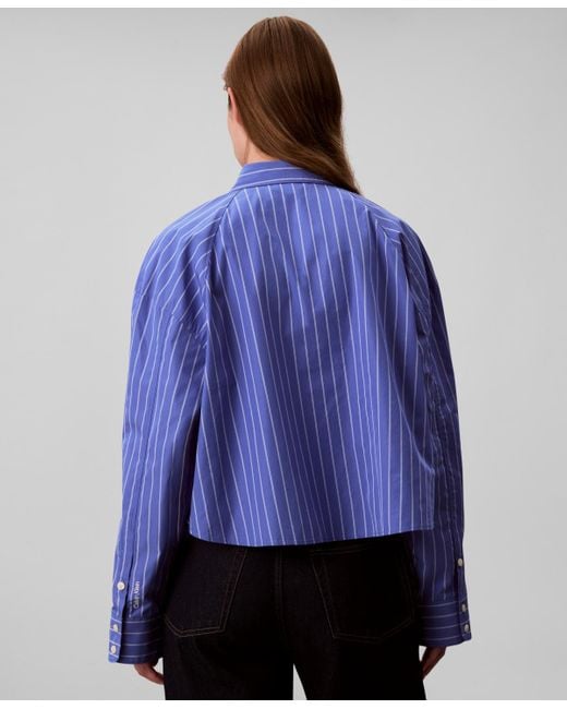 Calvin Klein Blue Stripe Boxy Cotton Crop Shirt