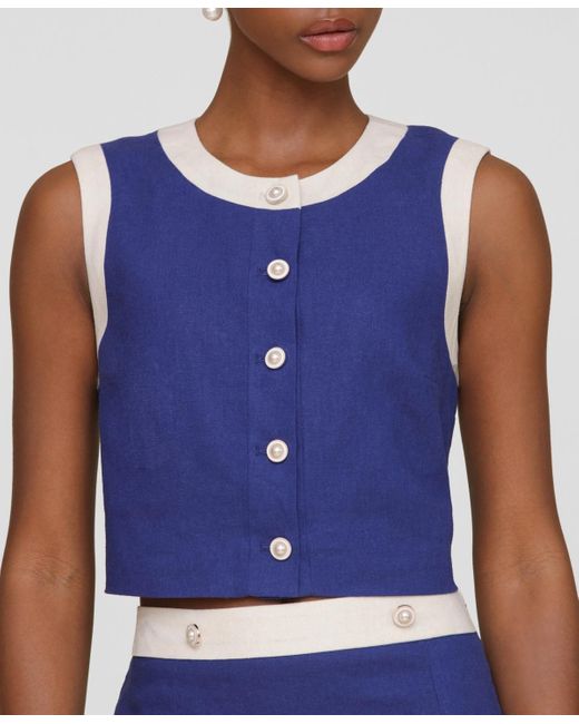 Avec Les Filles Blue Sleeveless Button-front Top